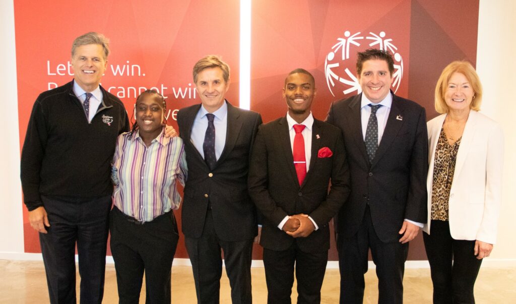 Tim Shriver, Special Olympics International, Chairman Novie Craven, Special Olympics International & D.C. Athlete Nacho Moros, Atos, COO, Major Games Malcolm Andrews, Special Olympics D.C. Athlete Javier Escudero, Atos, Partnerships Director Mary Davis, Special Olympics International, CEO