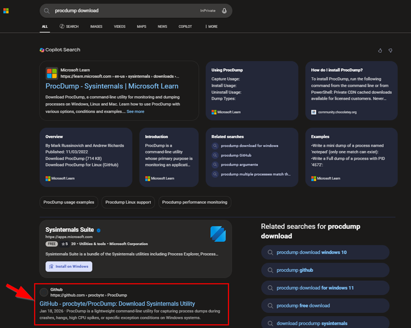 “ProcDump” Bing SEO poisoning and Threat Actors GitHub repo