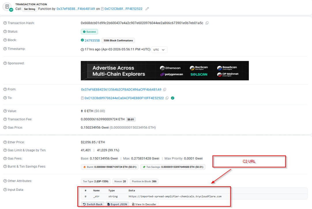 A screenshot of a detailed Etherscan view of a single state‑changing transaction, including timestamp, sender, and input data.