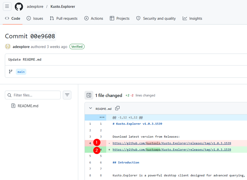 Historical Commits in facade GitHub: we can see changes of links to second GitHub repo